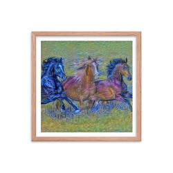 Framed poster - Wild horses. Van Gogh style.