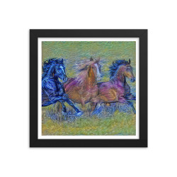 Framed poster - Wild horses. Van Gogh style.