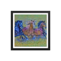 Framed poster - Wild horses. Van Gogh style.