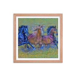 Framed poster - Wild horses. Van Gogh style.