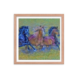 Framed poster - Wild horses. Van Gogh style.