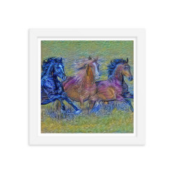 Framed poster - Wild horses. Van Gogh style.