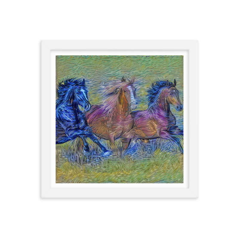 Framed poster - Wild horses. Van Gogh style.