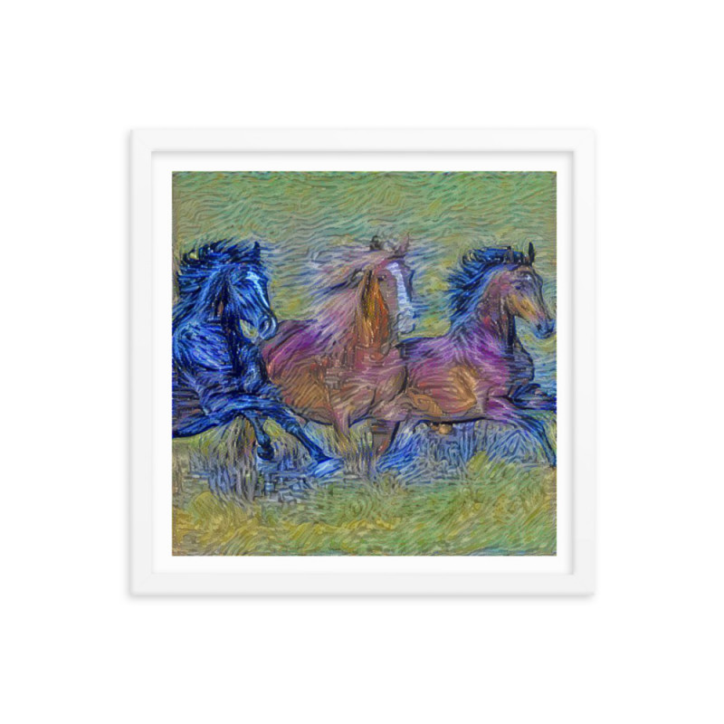 Framed poster - Wild horses. Van Gogh style.